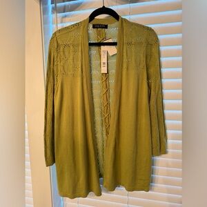 august silk Open-Front Avocado/Lime color Knit Cardigan Sweater, stylish back